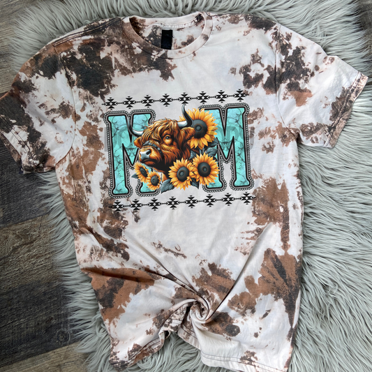 Western Cow Mom Bleached Distressed Tee Shirt