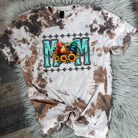 Western Chicken Mom Bleached Distressed Tee Shirt