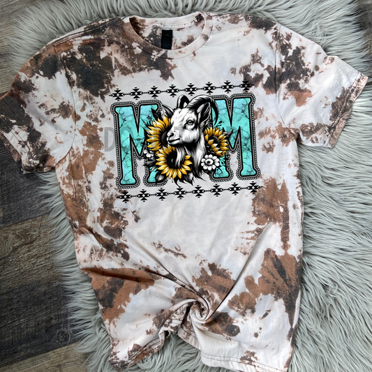 Western Goat Mom Bleached Distressed Tee Shirt