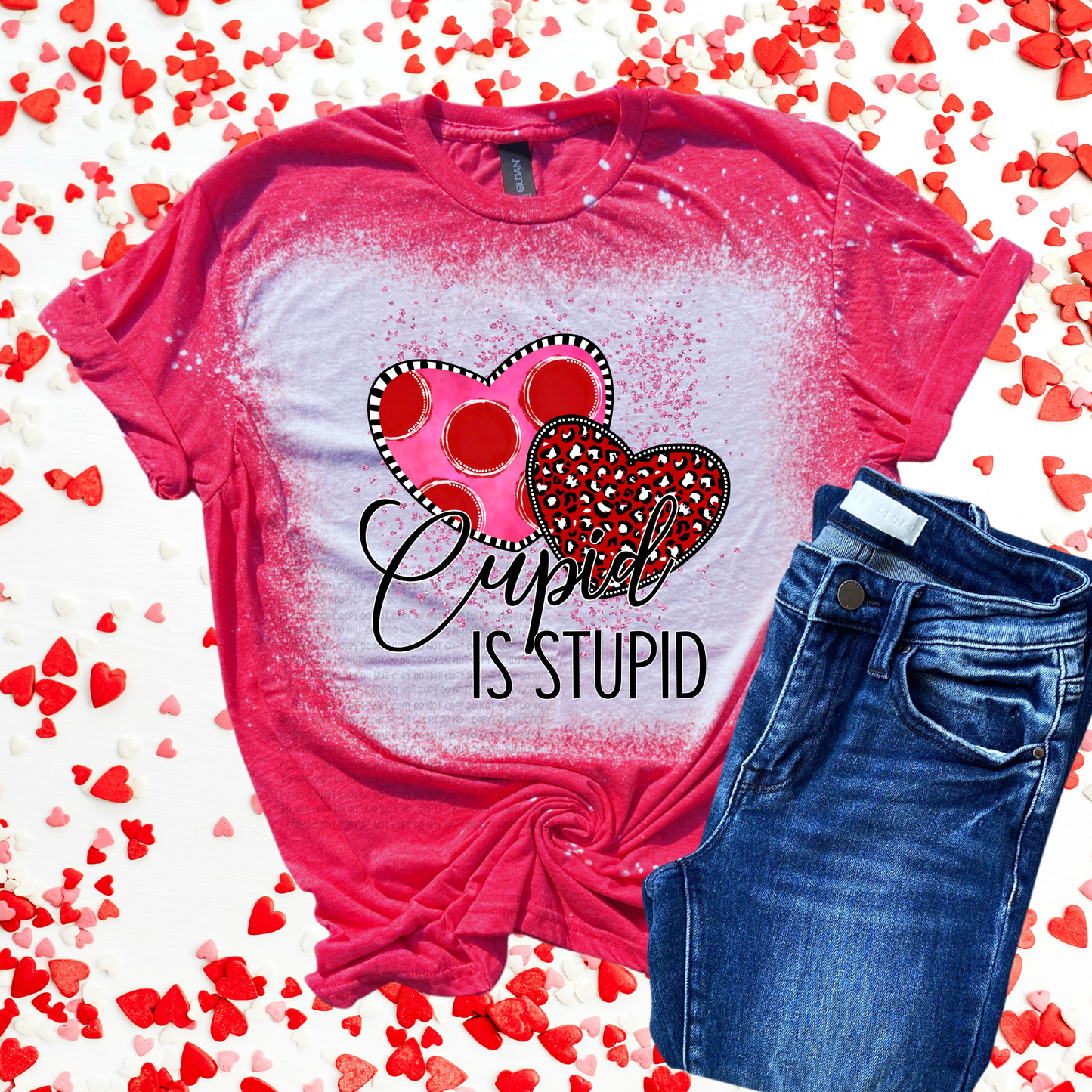 Cupid is Stupid Bleached Distressed Tee Shirt