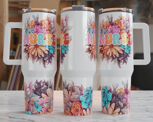 Nurse Floral BIG Tumbler with Handle