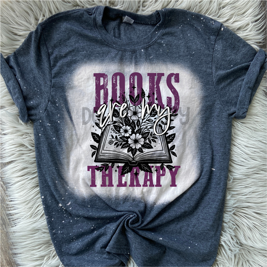 Books are my therapy Bleached Distressed Tee Shirt