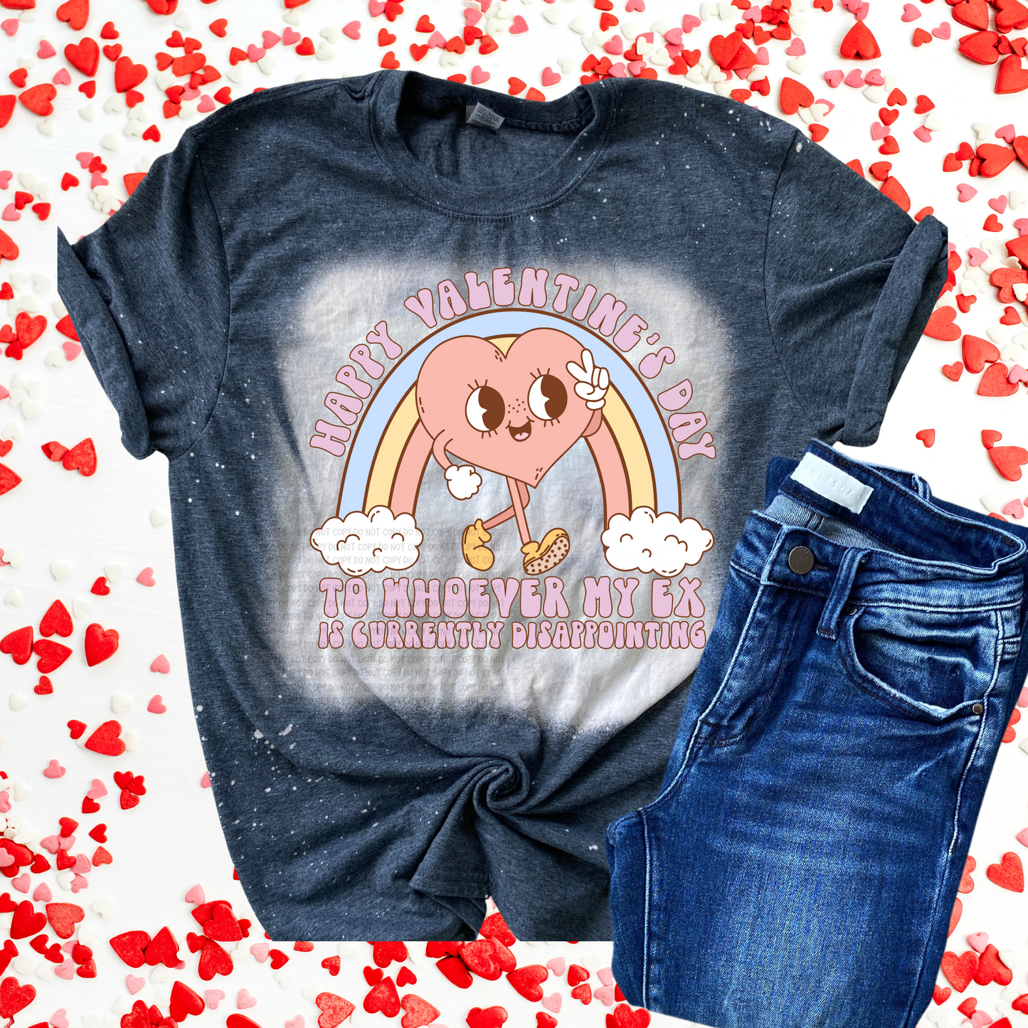 Happy Valentine's Day Bleached Distressed Tee Shirt