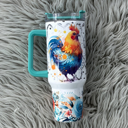 Life is better with chickens teal BIG Tumbler with Handle