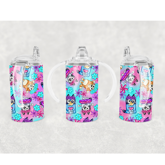 Blue Dog Flowers Kids Tumbler