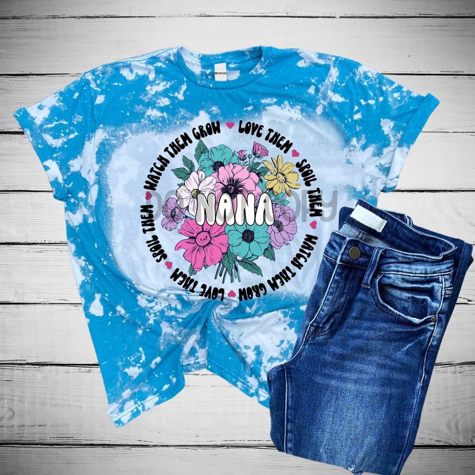 Nana Floral Bleached Distressed Tee Shirt