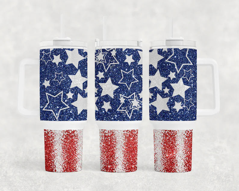 Glitter stars and stripes BIG Tumbler with Handle