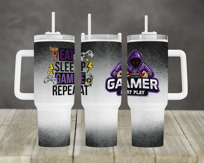 Eat sleep game repeat BIG Tumbler with Handle