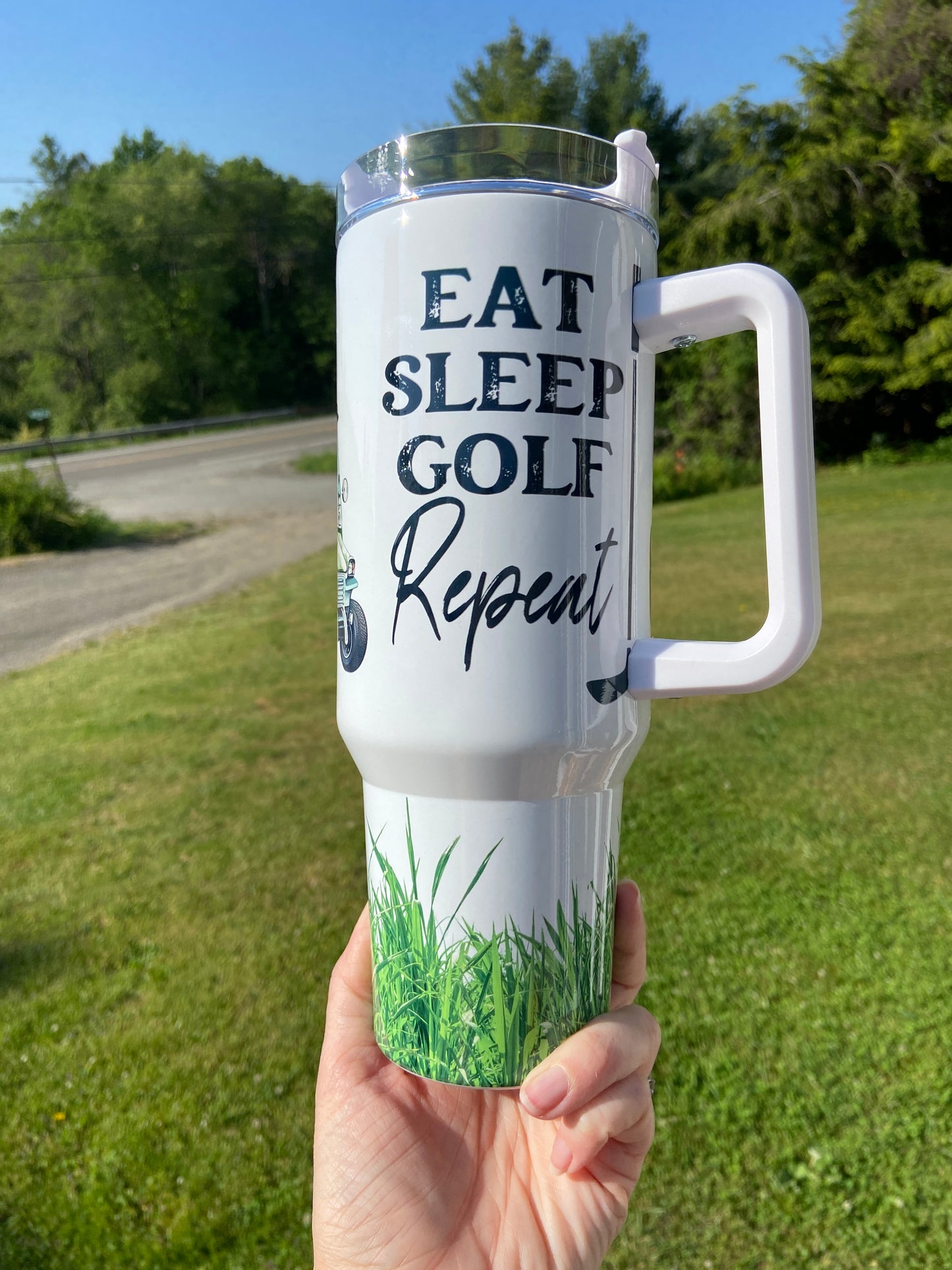 Eat sleep golf repeat BIG Tumbler with Handle