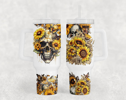 Sunflower skulls BIG Tumbler with Handle