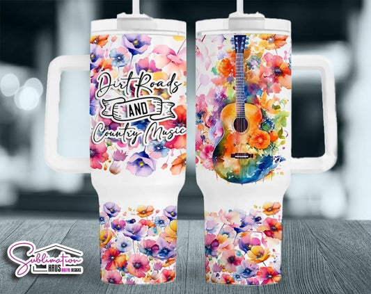 Dirt roads and country music floral BIG Tumbler with Handle