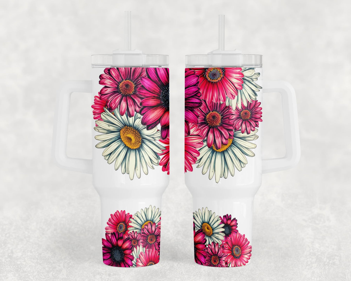 Pink flowers BIG Tumbler with Handle