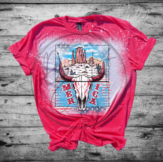 Merica bull skull Bleached Distressed Tee Shirt