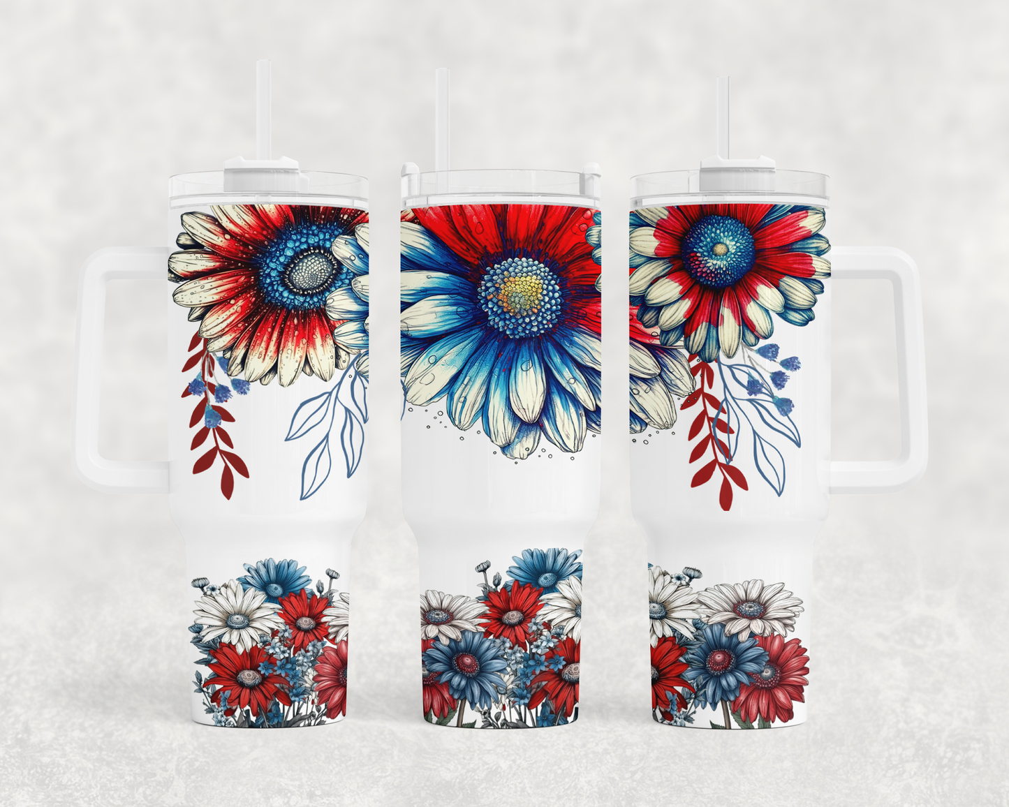 Red, white and blue daisies BIG Tumbler with Handle