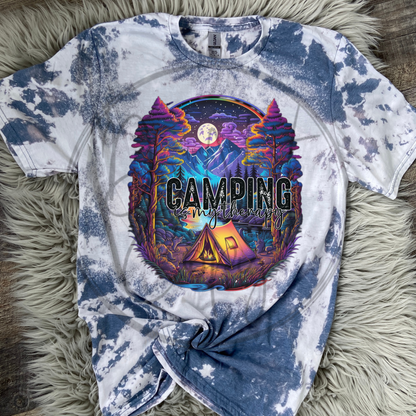 Camping is my therapy Bleached Distressed Tee Shirt