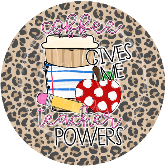 Coffee Gives Me Teacher Powers Leopard Car Coaster Set