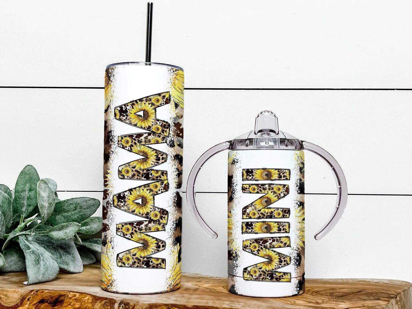 Mini & Me Leopard Sunflower Mama Mini Tumbler Set