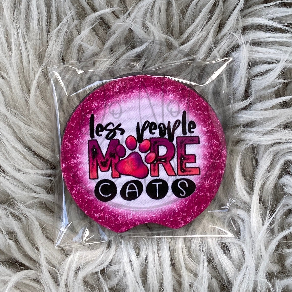 Less People More Cats Pink Car Coaster Set