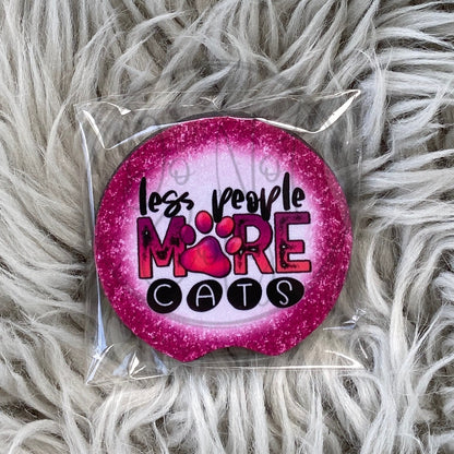 Less People More Cats Pink Car Coaster Set