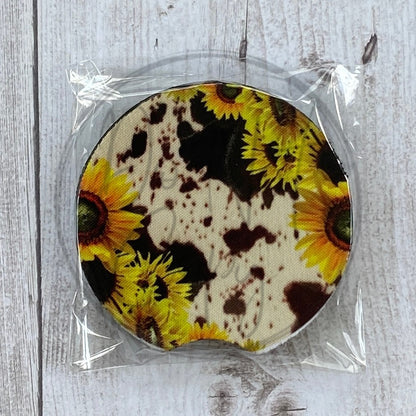 Cow Sunflower Car Coaster Set