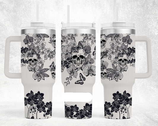 Orchids and Skulls BIG Tumbler with Handle