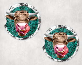 Turquoise Cow Car Coaster Set