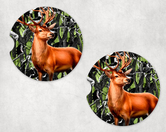 Deer Green Camo Car Coaster Set