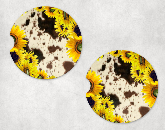 Cow Sunflower Car Coaster Set