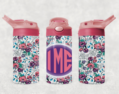 Dark Floral Monogram Kids Tumbler