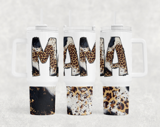 Cow and Leopard Mama BIG Tumbler with Handle