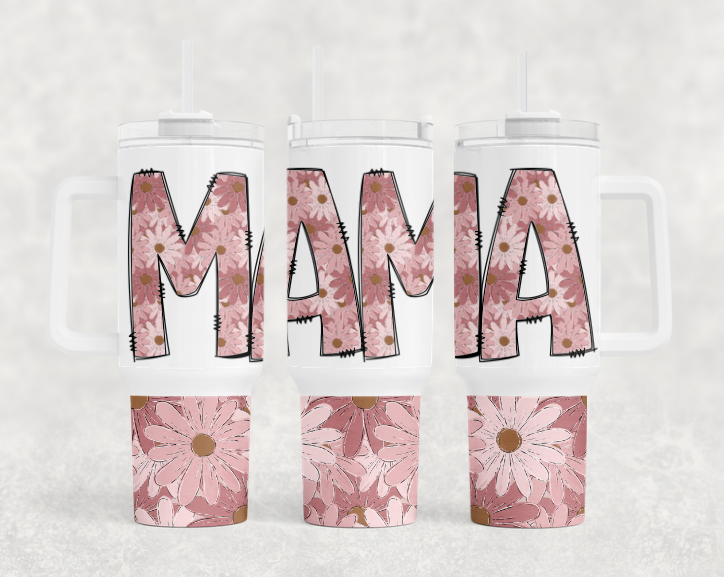 Pink floral Mama BIG Tumbler with Handle