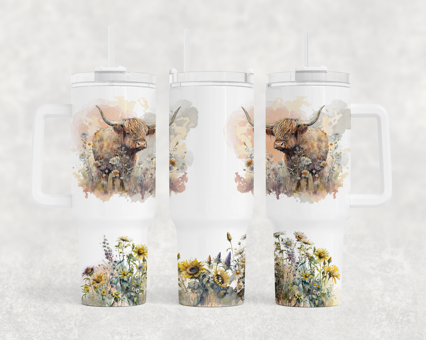 Cows and flowers BIG Tumbler with Handle