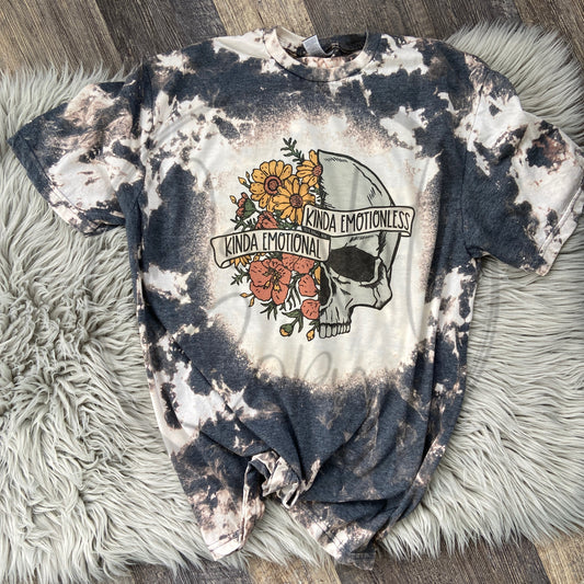 Kinda Emotional Kinda Emotionless Skull Bleached Distressed Tee Shirt