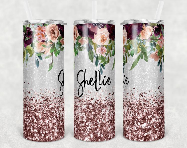 Floral Rose Gold Glitter Bridal Tumbler