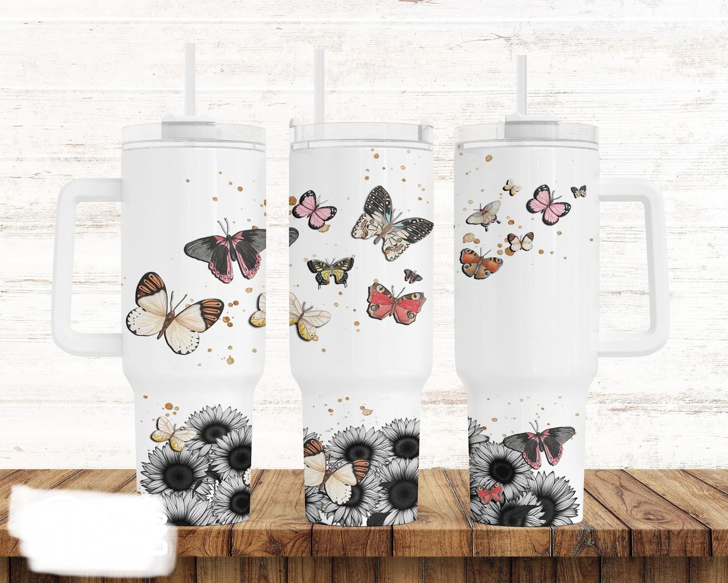 Butterflies BIG Tumbler with Handle