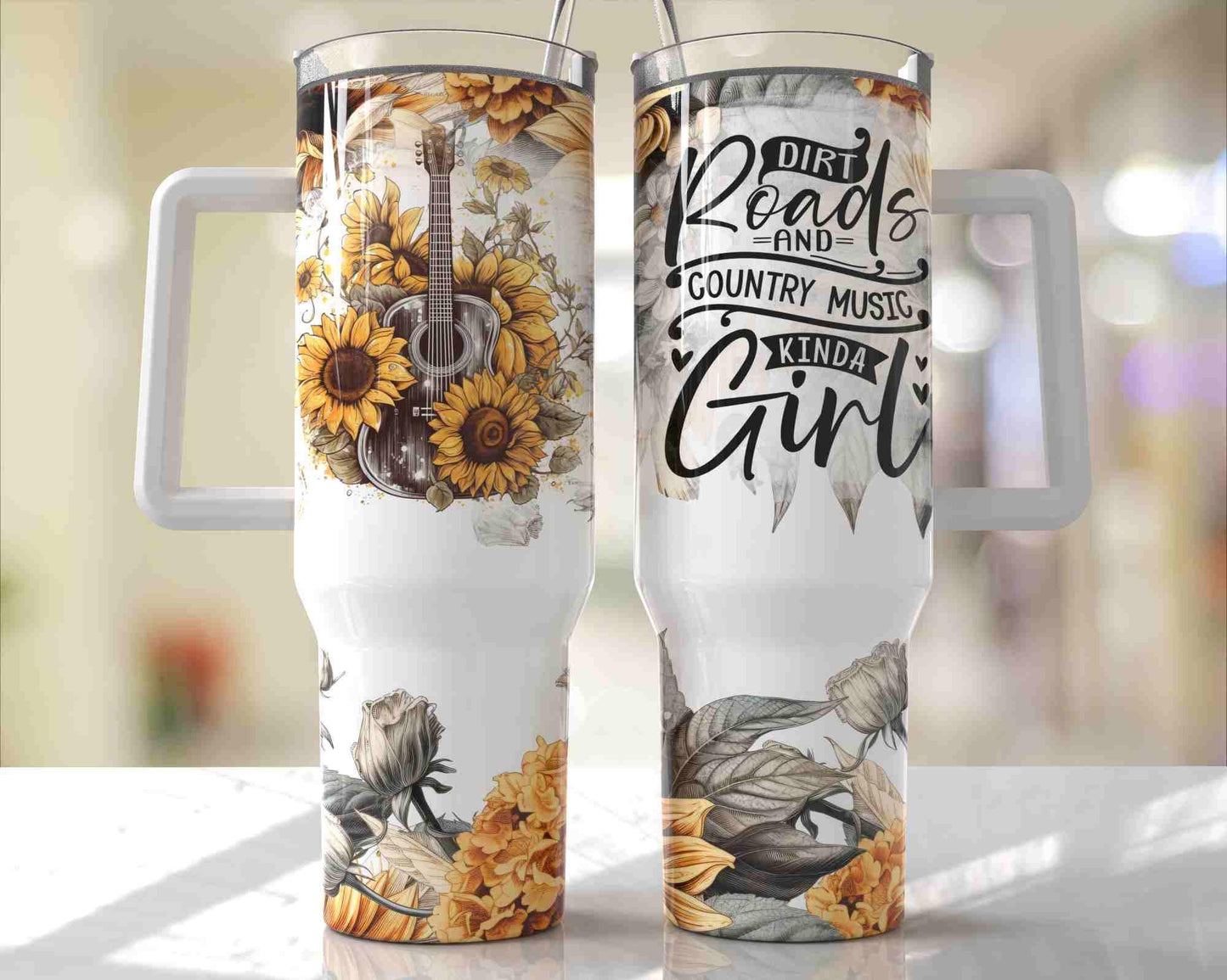 Dirt roads and country music BIG Tumbler with Handle