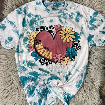 Mama Floral Heart Bleached Distressed Tee Shirt