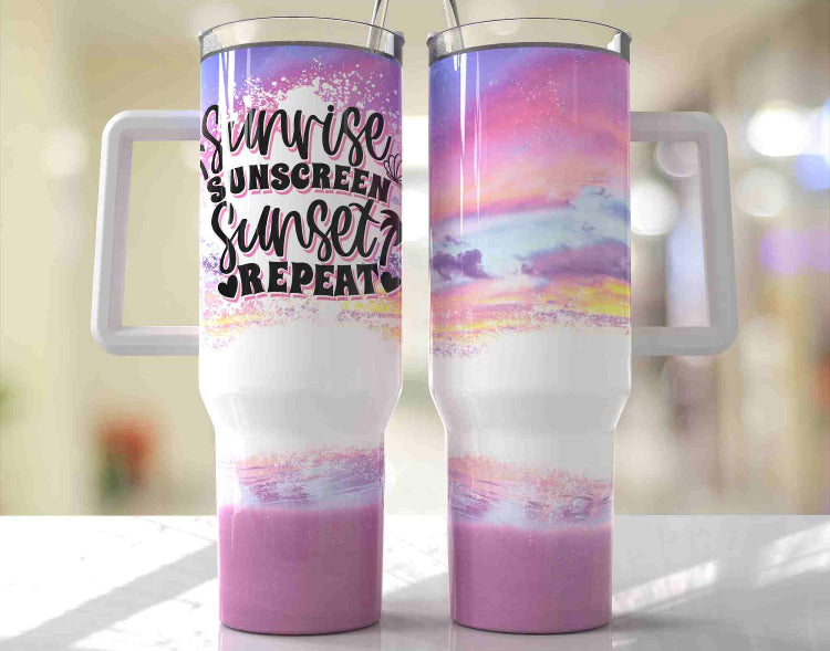 Sunrise Sunscreen Sunset Repeat BIG Tumbler with Handle