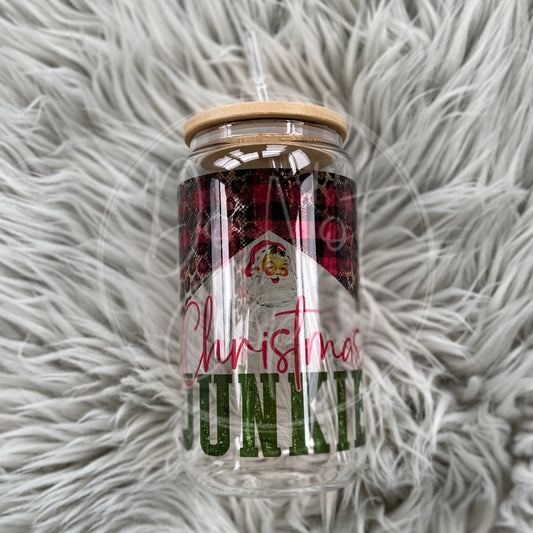 Christmas Junkie Glass Can