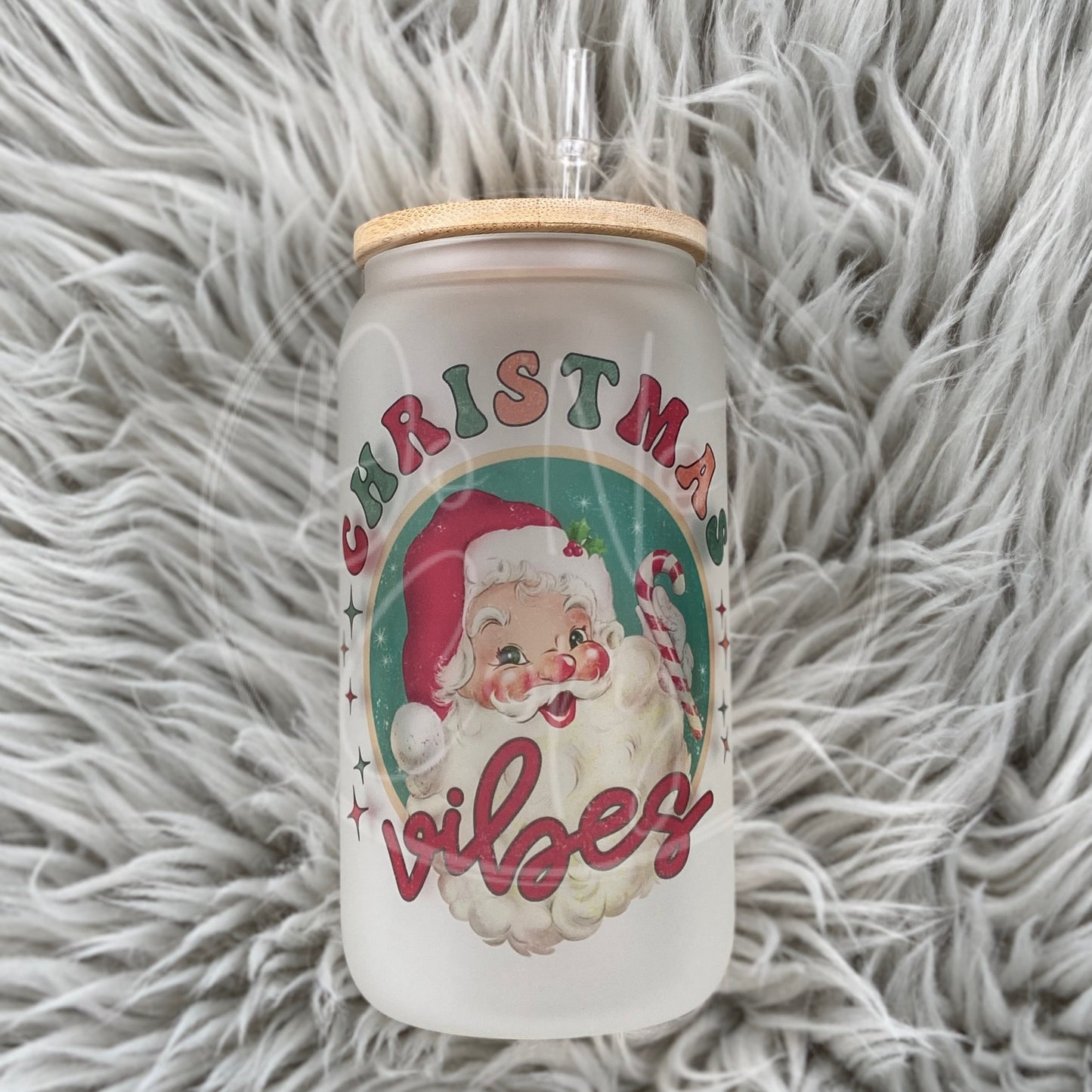 Retro Christmas Vibes Glass Can