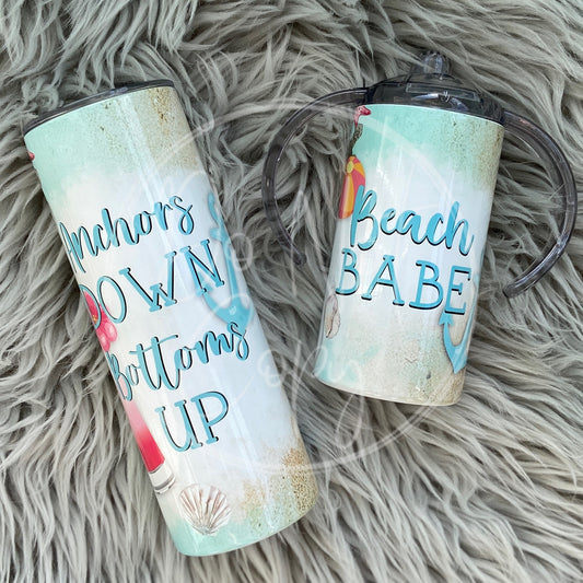 Mini & Me Anchors down bottoms up beach babe Tumbler Set